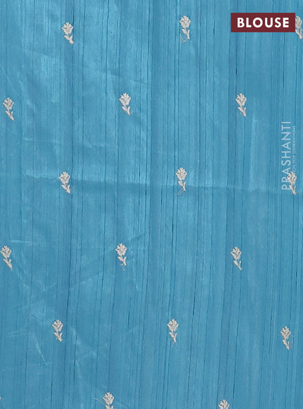 Semi raw silk saree teal blue with embroidered buttas and embroidery border