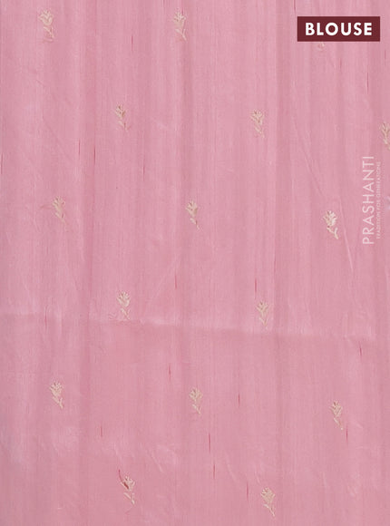 Semi raw silk saree peach pink with embroidered buttas and embroidery border