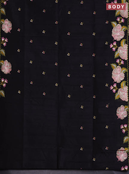 Semi raw silk saree black with embroidered buttas and embroidery border