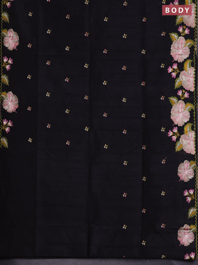 Semi raw silk saree black with embroidered buttas and embroidery border