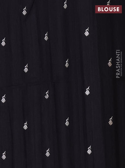 Semi raw silk saree black with embroidered buttas and embroidery border