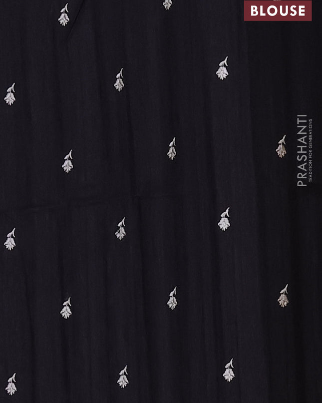 Semi raw silk saree black with embroidered buttas and embroidery border