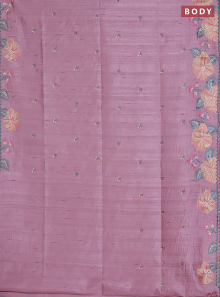 Semi raw silk saree pastel pink with embroidered buttas and embroidery border