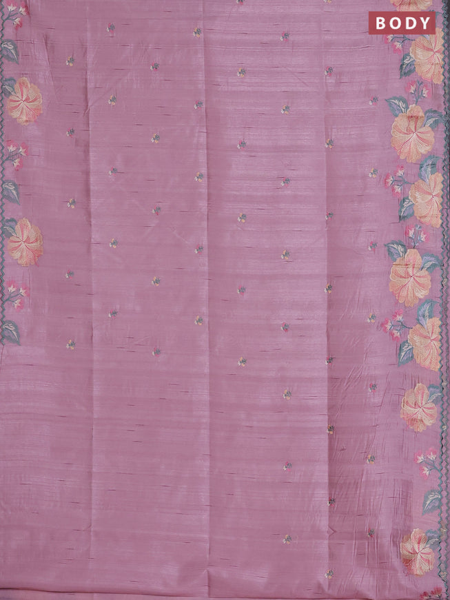 Semi raw silk saree pastel pink with embroidered buttas and embroidery border
