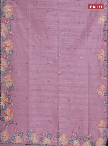 Semi raw silk saree pastel pink with embroidered buttas and embroidery border