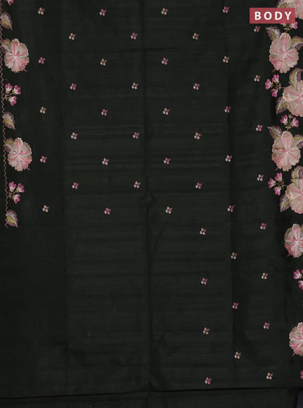 Semi raw silk saree sap green with embroidered buttas and embroidery border