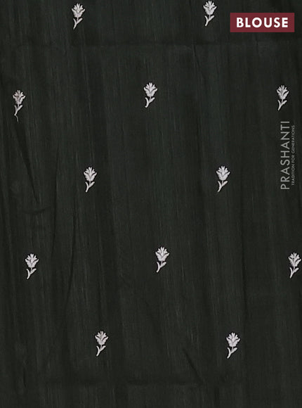 Semi raw silk saree sap green with embroidered buttas and embroidery border