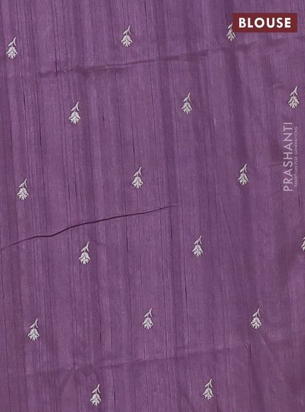 Semi raw silk saree pastel lavender with embroidered buttas and embroidery border