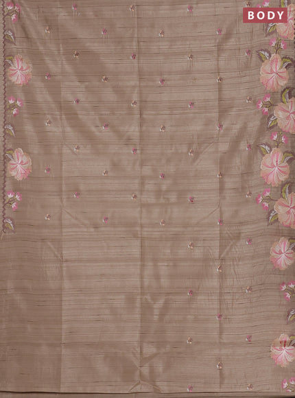 Semi raw silk saree beige with embroidered buttas and embroidery border