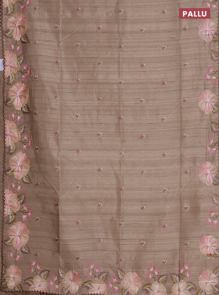Semi raw silk saree beige with embroidered buttas and embroidery border