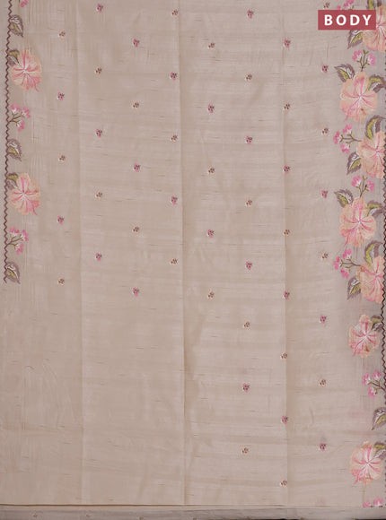 Semi raw silk saree cream with embroidered buttas and embroidery border
