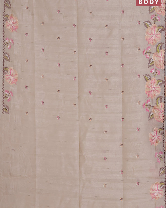 Semi raw silk saree cream with embroidered buttas and embroidery border