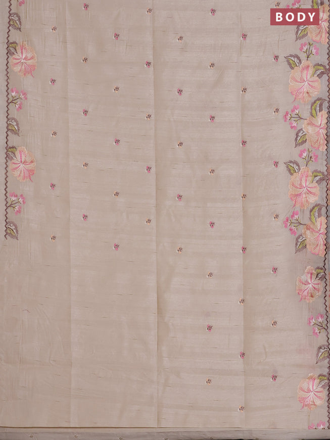 Semi raw silk saree cream with embroidered buttas and embroidery border