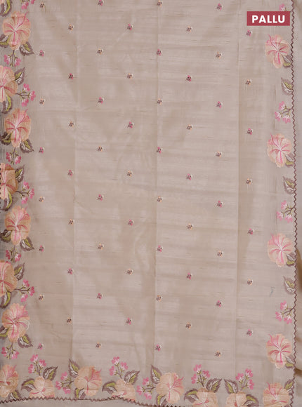 Semi raw silk saree cream with embroidered buttas and embroidery border