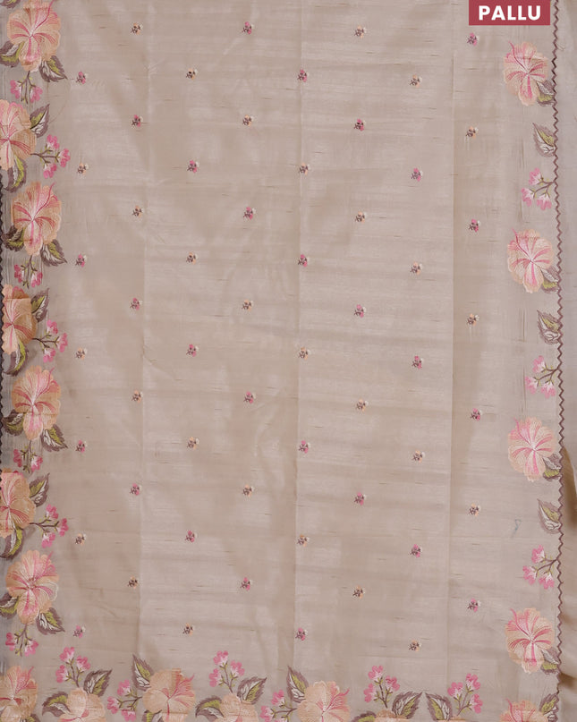Semi raw silk saree cream with embroidered buttas and embroidery border