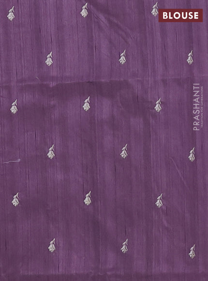 Semi raw silk saree pastel lavender with embroidered buttas and embroidery border