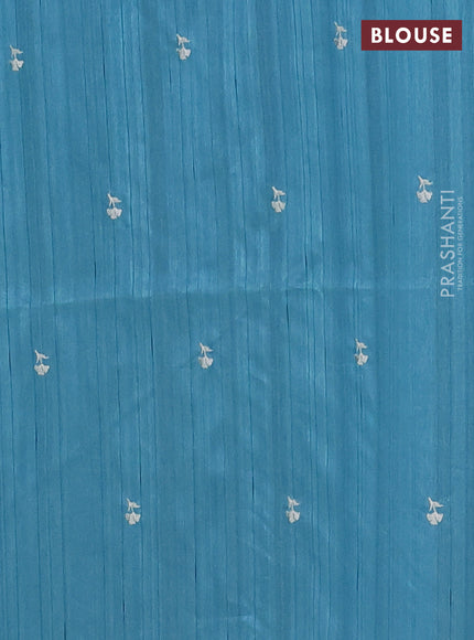 Semi raw silk saree teal blue with embroidered buttas and embroidery border