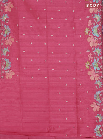 Semi raw silk saree pink with embroidered buttas and embroidery border