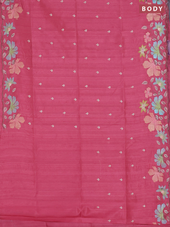 Semi raw silk saree pink with embroidered buttas and embroidery border