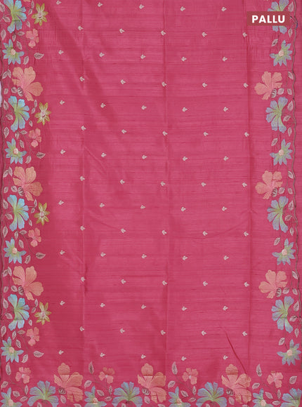 Semi raw silk saree pink with embroidered buttas and embroidery border