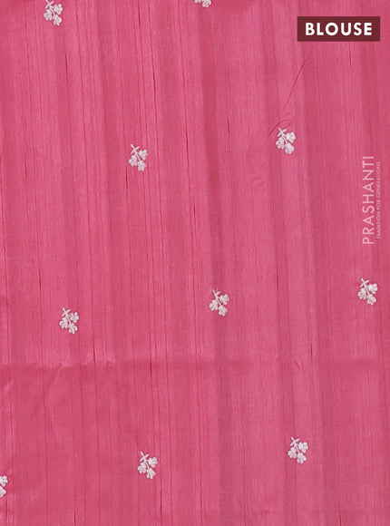 Semi raw silk saree pink with embroidered buttas and embroidery border