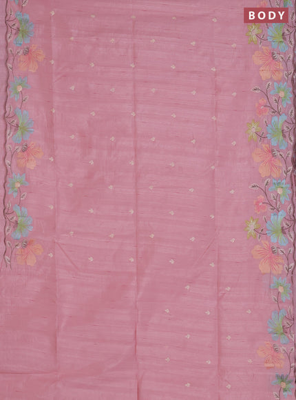 Semi raw silk saree peach shade with embroidered buttas and embroidery border