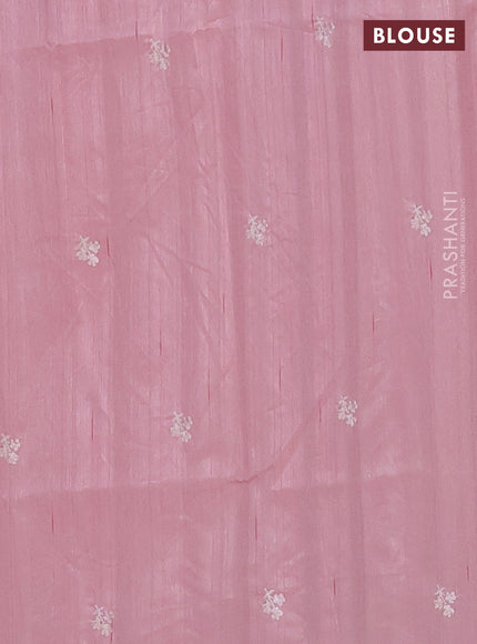 Semi raw silk saree peach shade with embroidered buttas and embroidery border