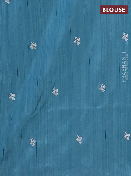 Semi raw silk saree pastel blue with embroidered buttas and embroidery border