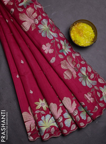 Semi raw silk saree pink with embroidered buttas and embroidery border