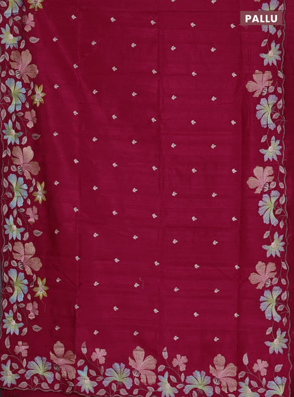 Semi raw silk saree pink with embroidered buttas and embroidery border