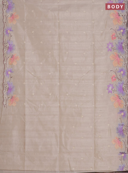 Semi raw silk saree cream with embroidered buttas and embroidery border