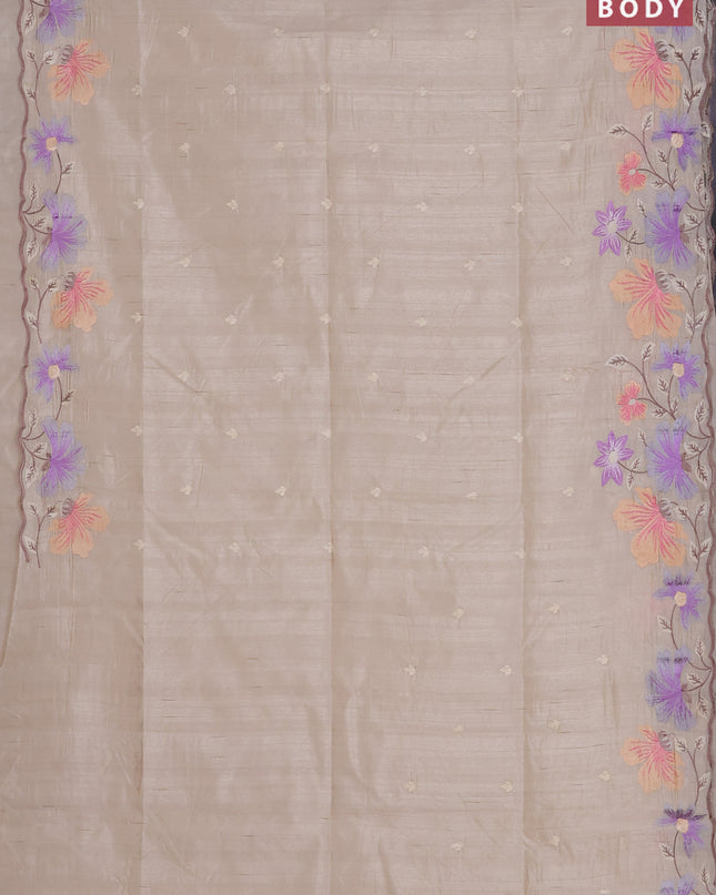 Semi raw silk saree cream with embroidered buttas and embroidery border