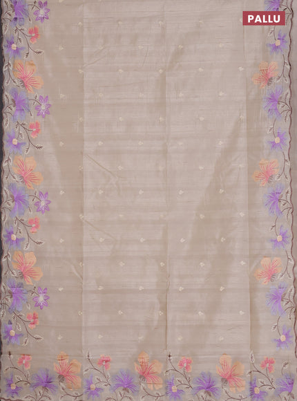 Semi raw silk saree cream with embroidered buttas and embroidery border