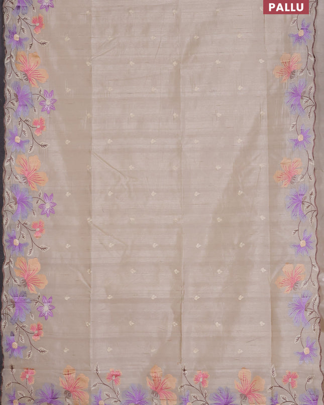 Semi raw silk saree cream with embroidered buttas and embroidery border