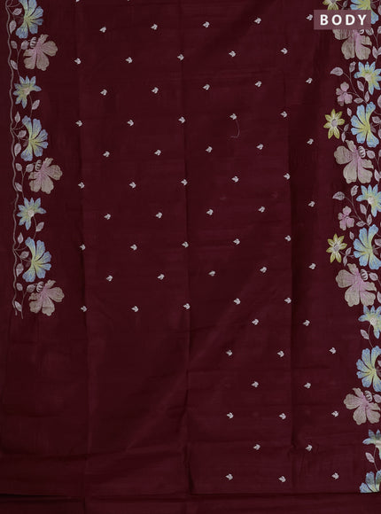 Semi raw silk saree deep maroon with embroidered buttas and embroidery border