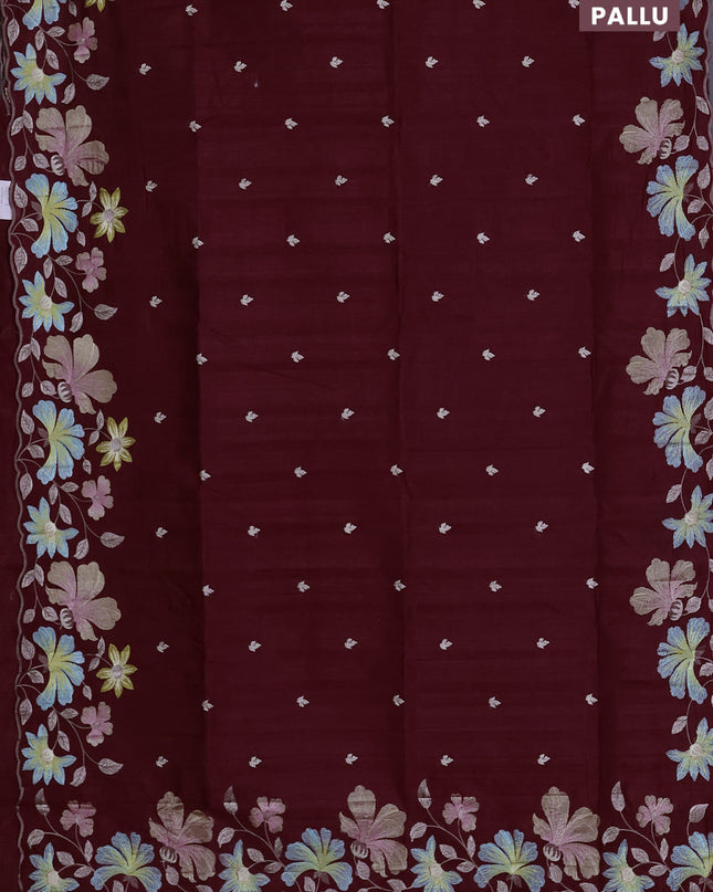 Semi raw silk saree deep maroon with embroidered buttas and embroidery border