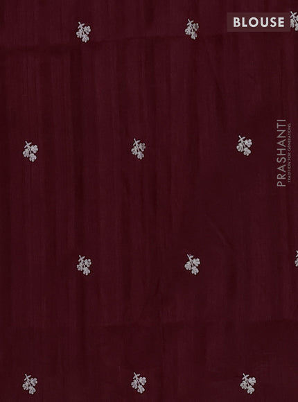 Semi raw silk saree deep maroon with embroidered buttas and embroidery border