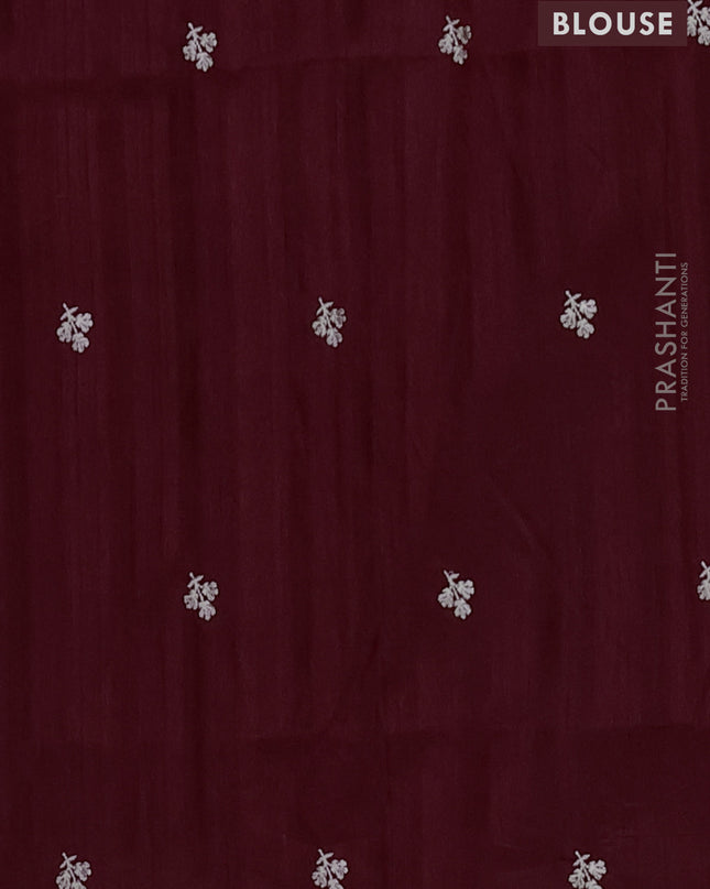 Semi raw silk saree deep maroon with embroidered buttas and embroidery border