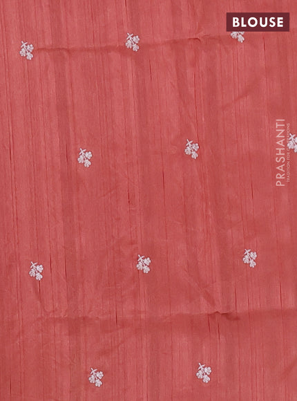 Semi raw silk saree peach orange with embroidered buttas and embroidery border