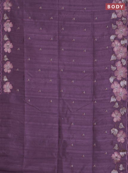 Semi raw silk saree lavender shade with embroidered buttas and embroidery border