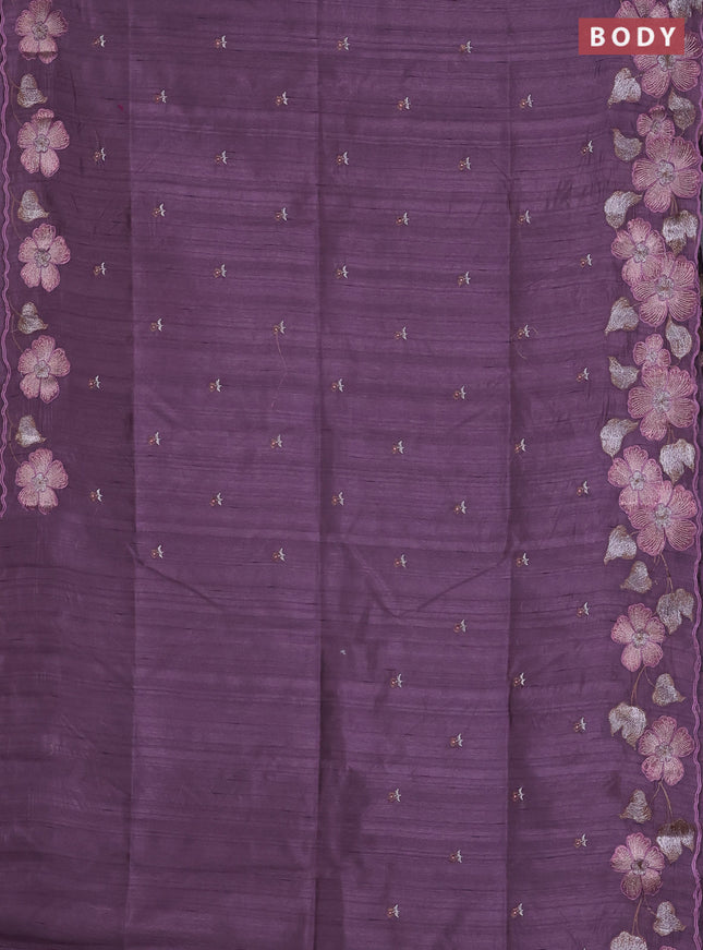 Semi raw silk saree lavender shade with embroidered buttas and embroidery border