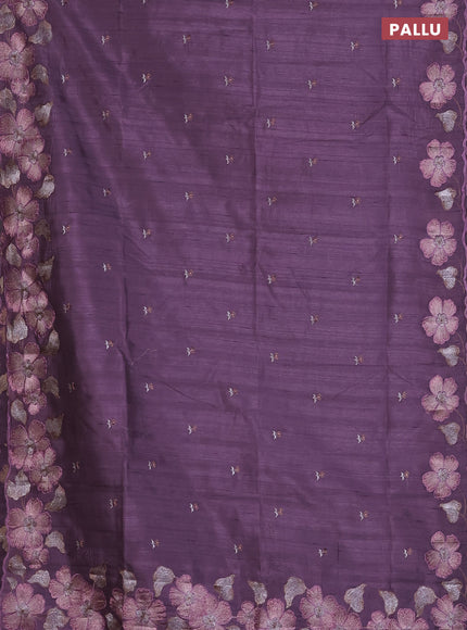 Semi raw silk saree lavender shade with embroidered buttas and embroidery border
