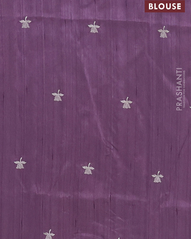 Semi raw silk saree lavender shade with embroidered buttas and embroidery border