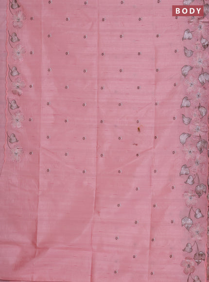 Semi raw silk saree peach pink with embroidered buttas and embroidery border