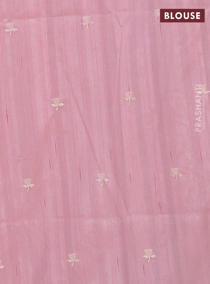 Semi raw silk saree peach pink with embroidered buttas and embroidery border