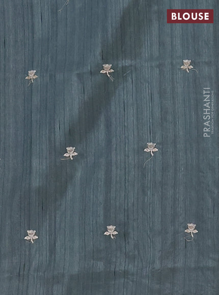 Semi raw silk saree greyish green with embroidered buttas and embroidery border