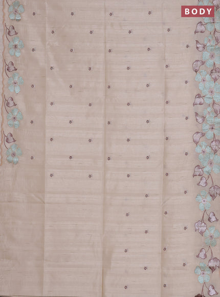 Semi raw silk saree cream with embroidered buttas and embroidery border