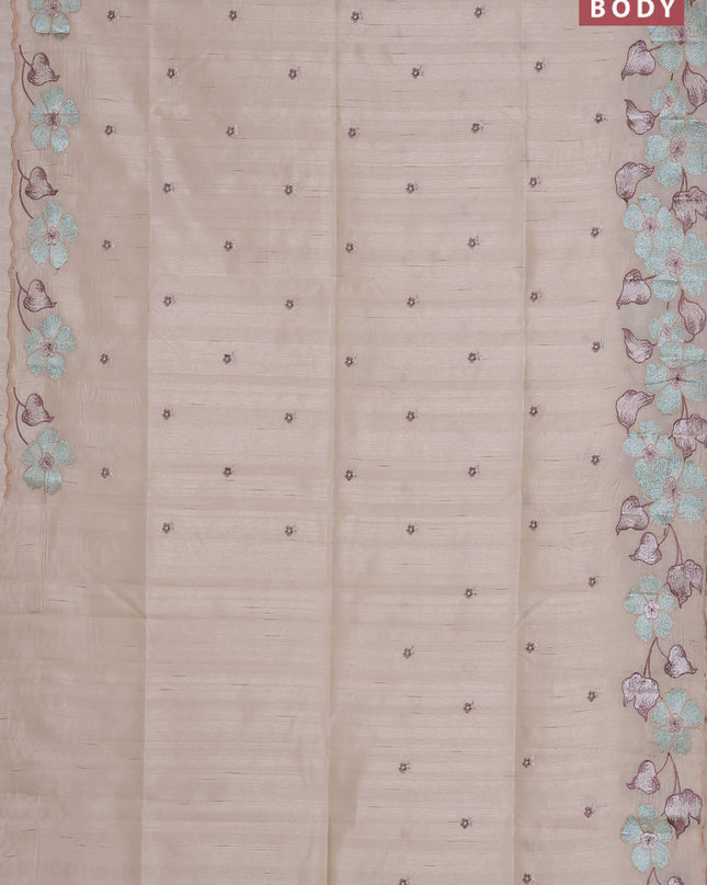Semi raw silk saree cream with embroidered buttas and embroidery border