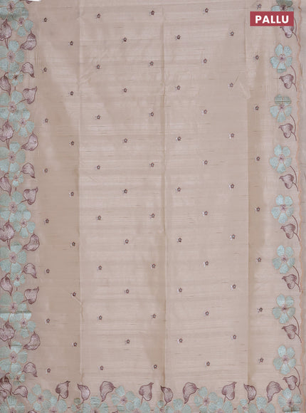 Semi raw silk saree cream with embroidered buttas and embroidery border