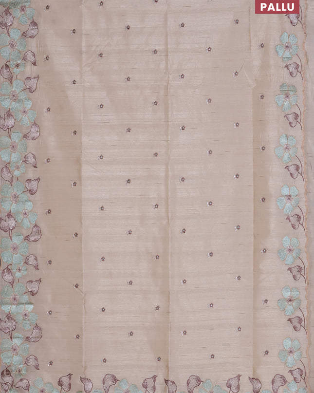 Semi raw silk saree cream with embroidered buttas and embroidery border